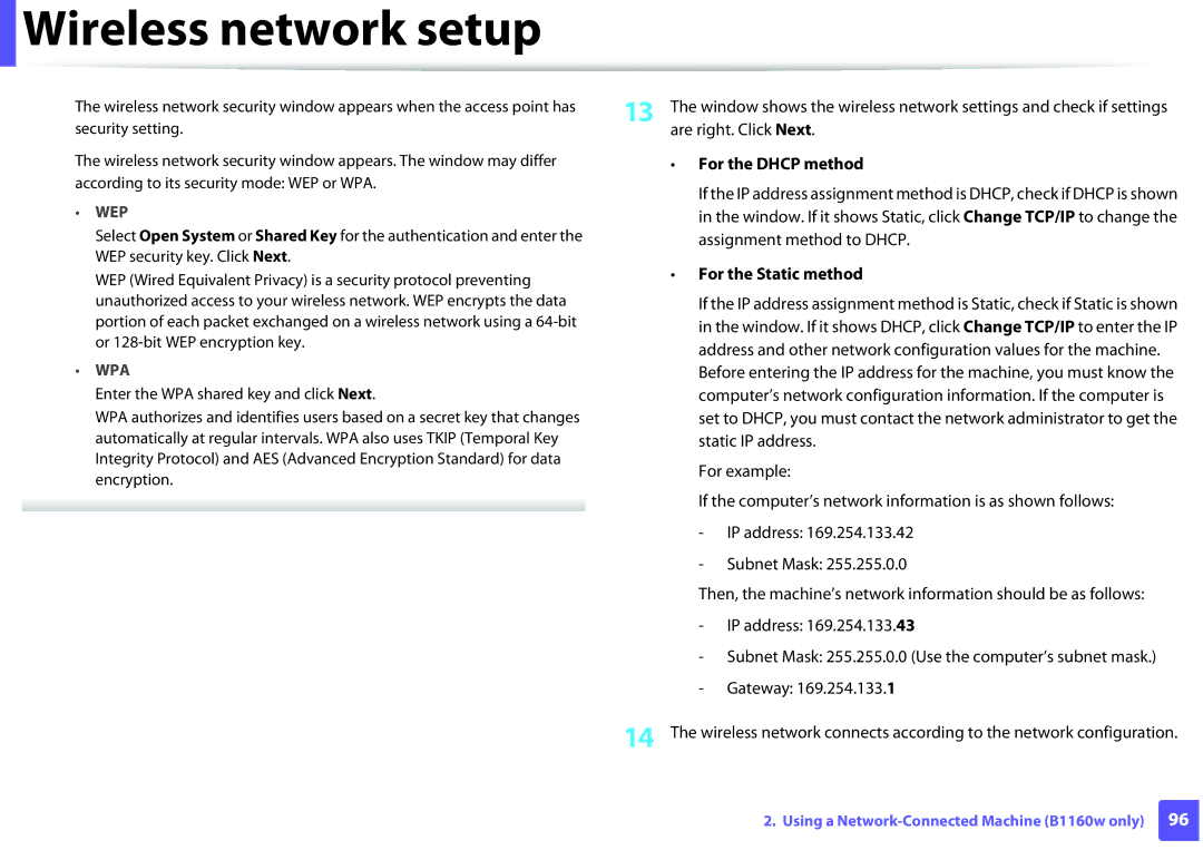 Dell B1160W manual For the Dhcp method, For the Static method 