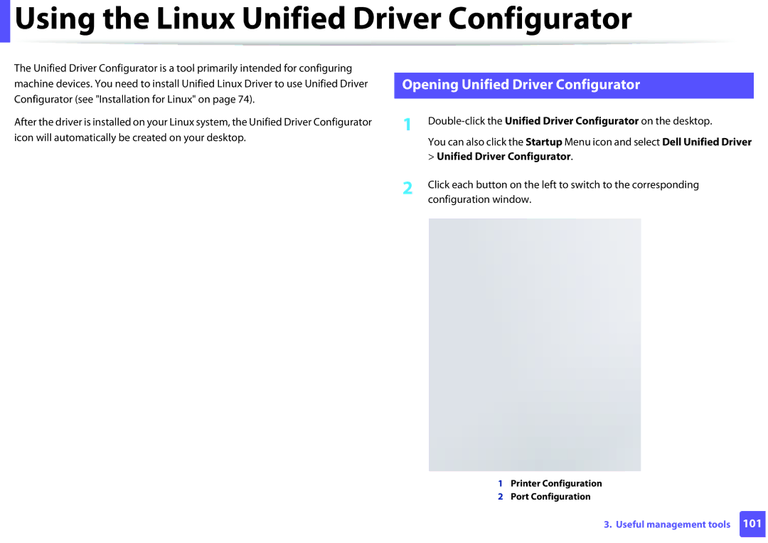 Dell B1260DN manual Using the Linux Unified Driver Configurator, Opening Unified Driver Configurator 