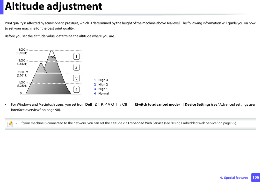 Dell B1260DN manual Altitude adjustment 