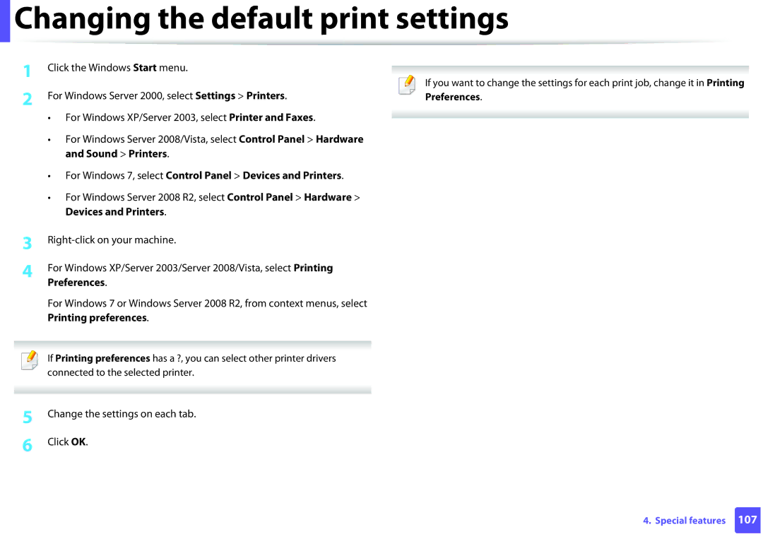 Dell B1260DN Changing the default print settings, For Windows 7, select Control Panel Devices and Printers, Preferences 