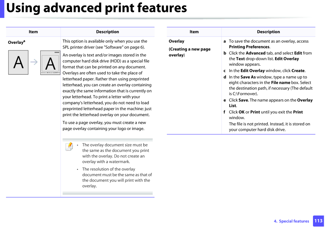 Dell B1260DN manual Overlaya, Creating a new Printing Preferences, List 