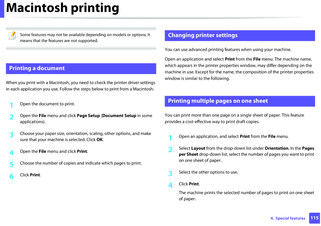 Dell B1260DN Macintosh printing, Printing a document, Changing printer settings, Printing multiple pages on one sheet 