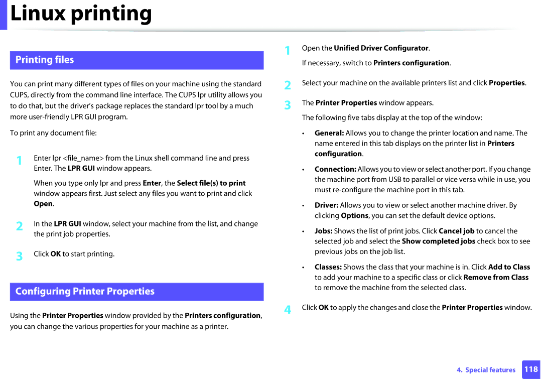 Dell B1260DN manual Printing files, Configuring Printer Properties, Open the Unified Driver Configurator 