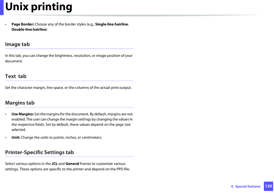 Dell B1260DN manual Image tab, Text tab, Margins tab, Printer-Specific Settings tab 