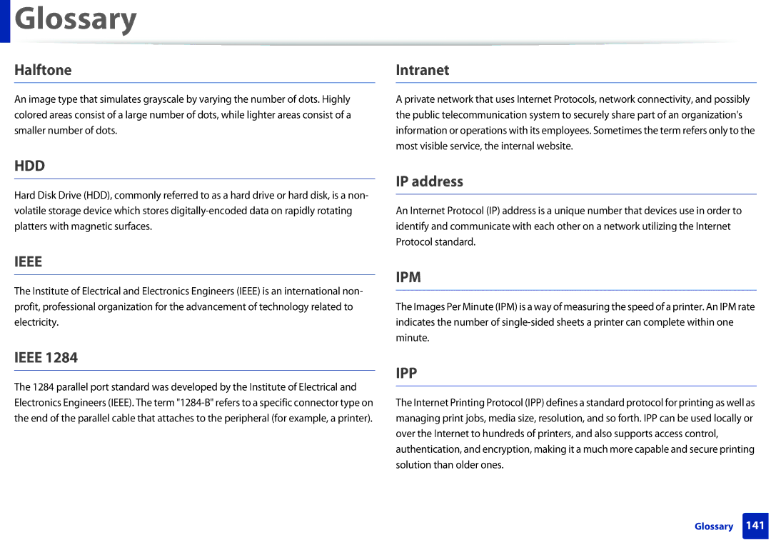 Dell B1260DN manual Halftone, Ieee, Intranet, IP address 