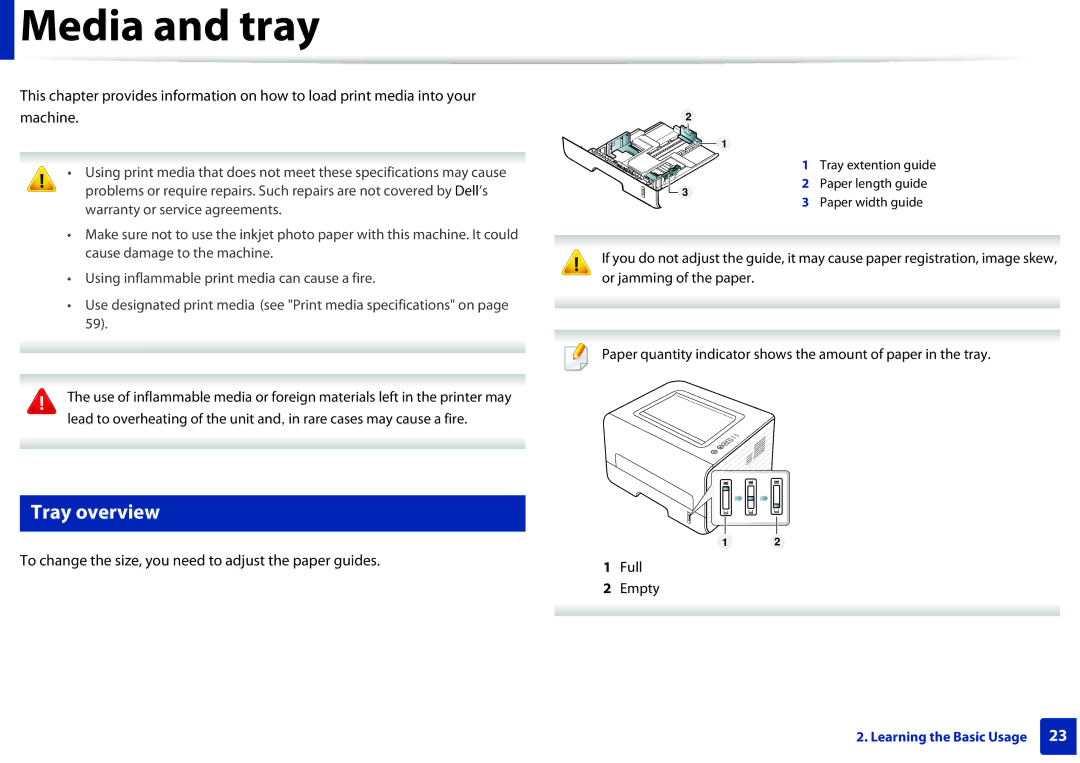 Dell B1260DN manual Media and tray, Tray overview 