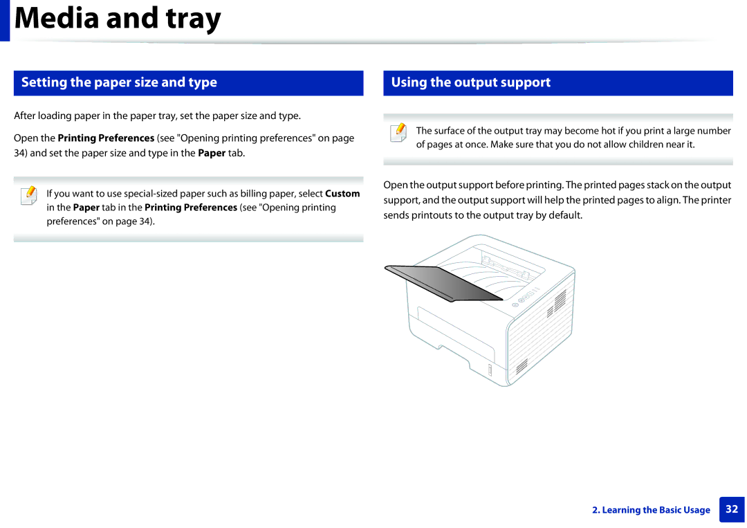 Dell B1260DN manual Setting the paper size and type, Using the output support 