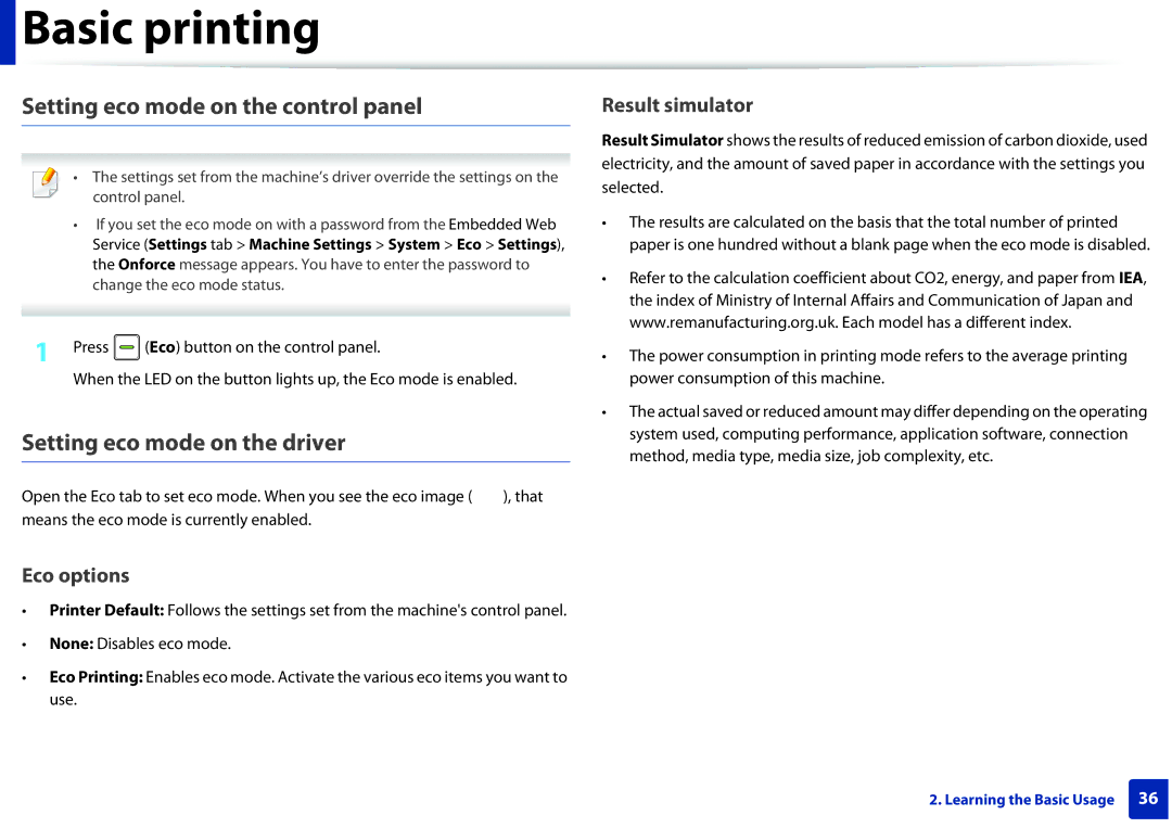 Dell B1260DN manual Setting eco mode on the control panel, Setting eco mode on the driver 