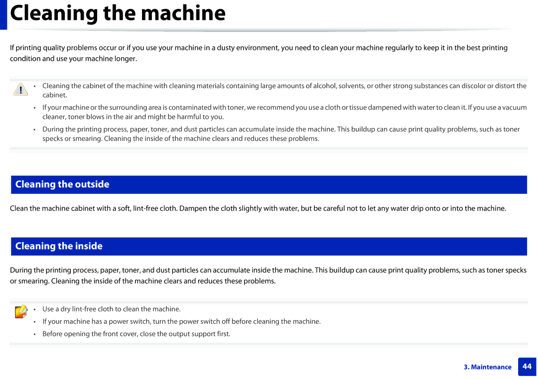 Dell B1260DN manual Cleaning the machine, Cleaning the outside, Cleaning the inside 