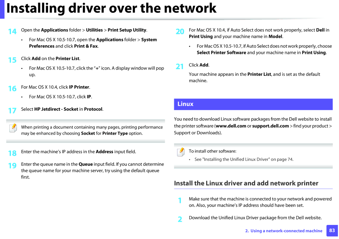 Dell B1260DN manual Install the Linux driver and add network printer, Select HP Jetdirect Socket in Protocol 