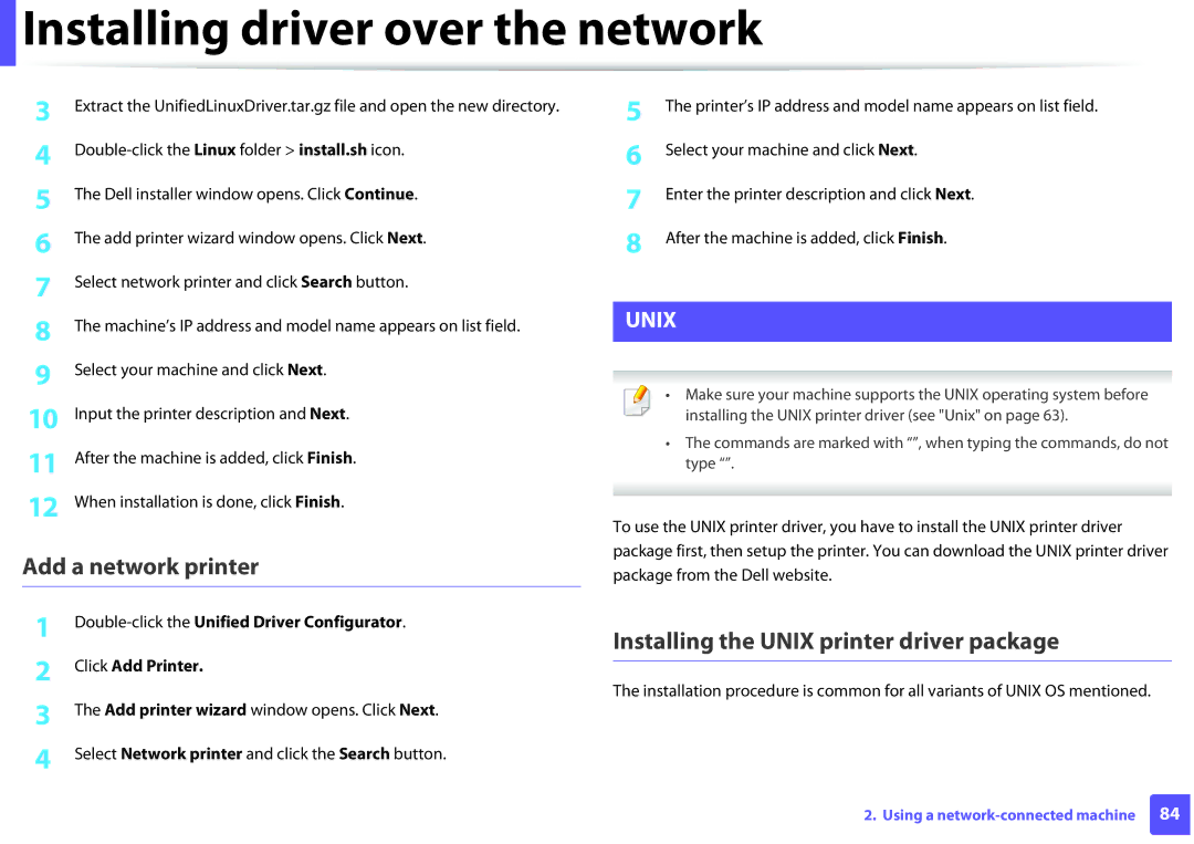 Dell B1260DN manual Add a network printer, Installing the Unix printer driver package 