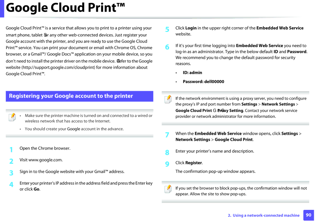 Dell B1260DN manual Google Cloud Print, Registering your Google account to the printer, Click Register 