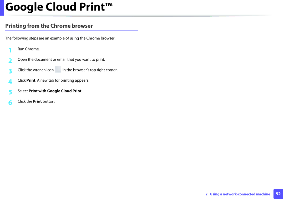 Dell B1260DN manual Printing from the Chrome browser, Select Print with Google Cloud Print 