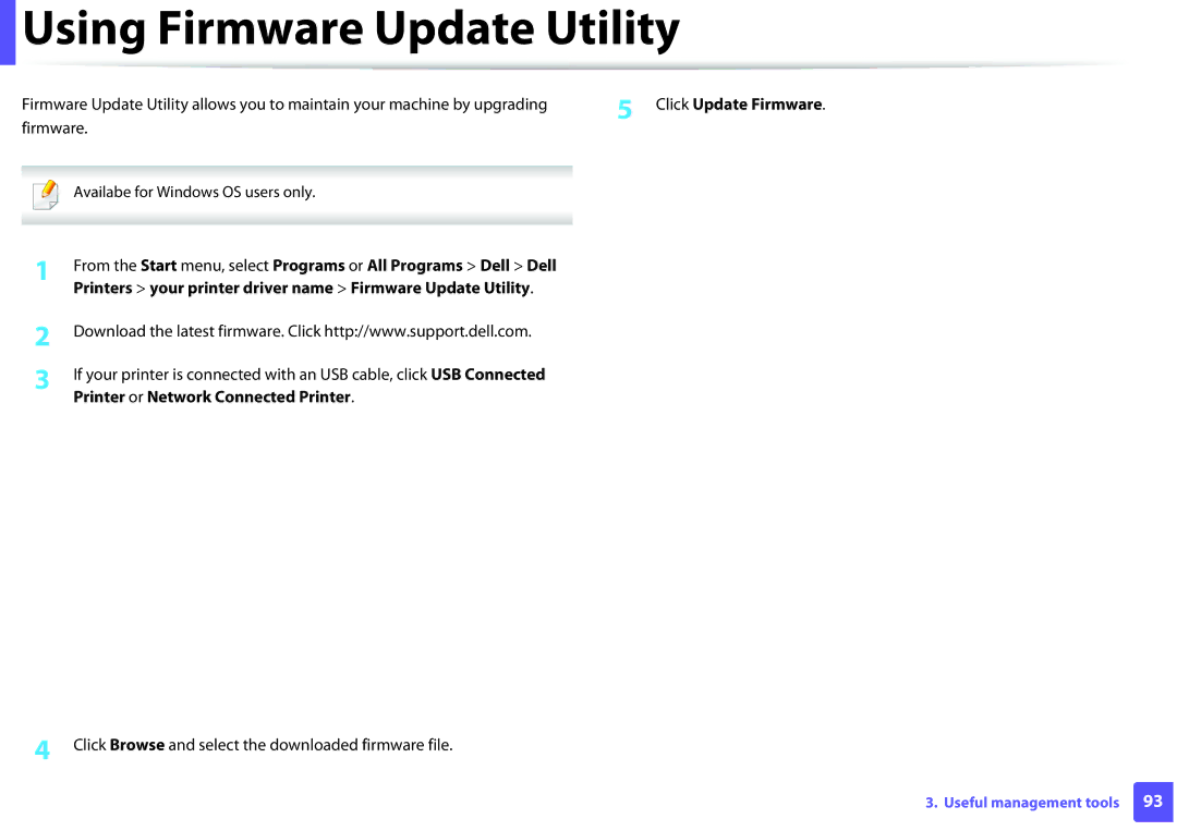 Dell B1260DN manual Using Firmware Update Utility, Click Update Firmware 