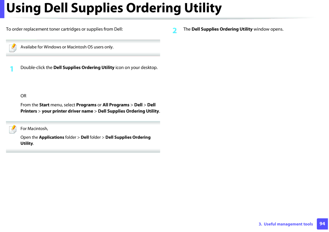 Dell B1260DN manual Using Dell Supplies Ordering Utility, Dell Supplies Ordering Utility window opens 