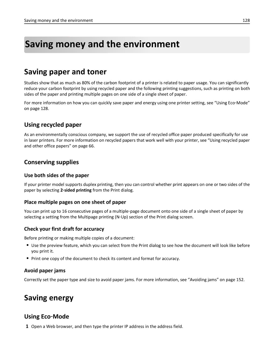 Dell B5460DN manual Saving money and the environment, Saving paper and toner, Saving energy 