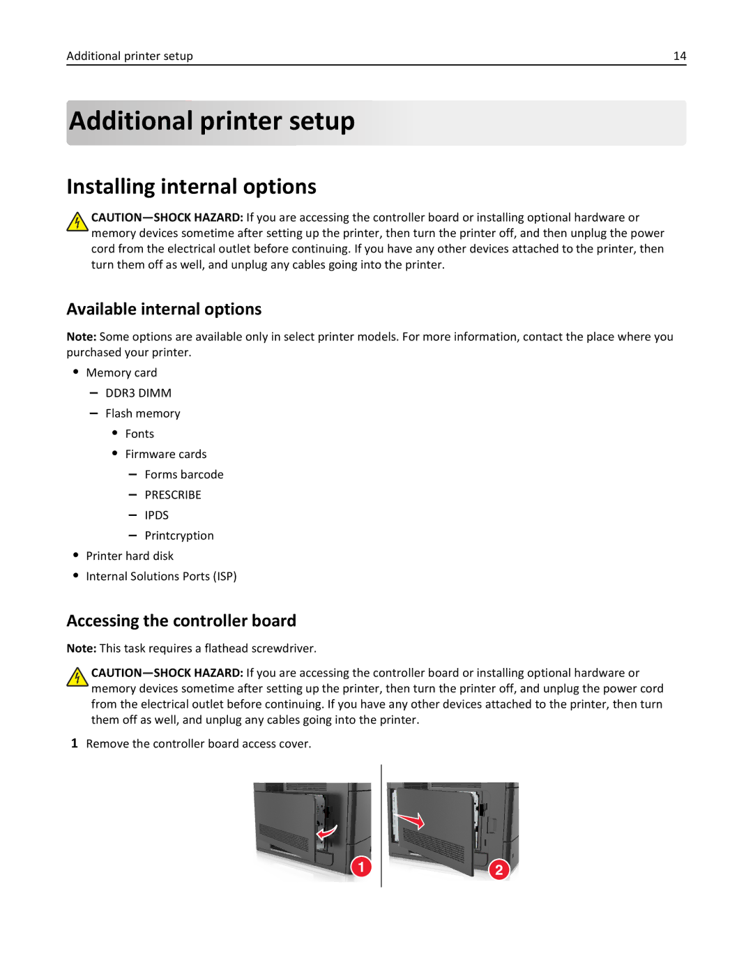 Dell B5460DN manual Additional printer setup, Installing internal options, Available internal options 