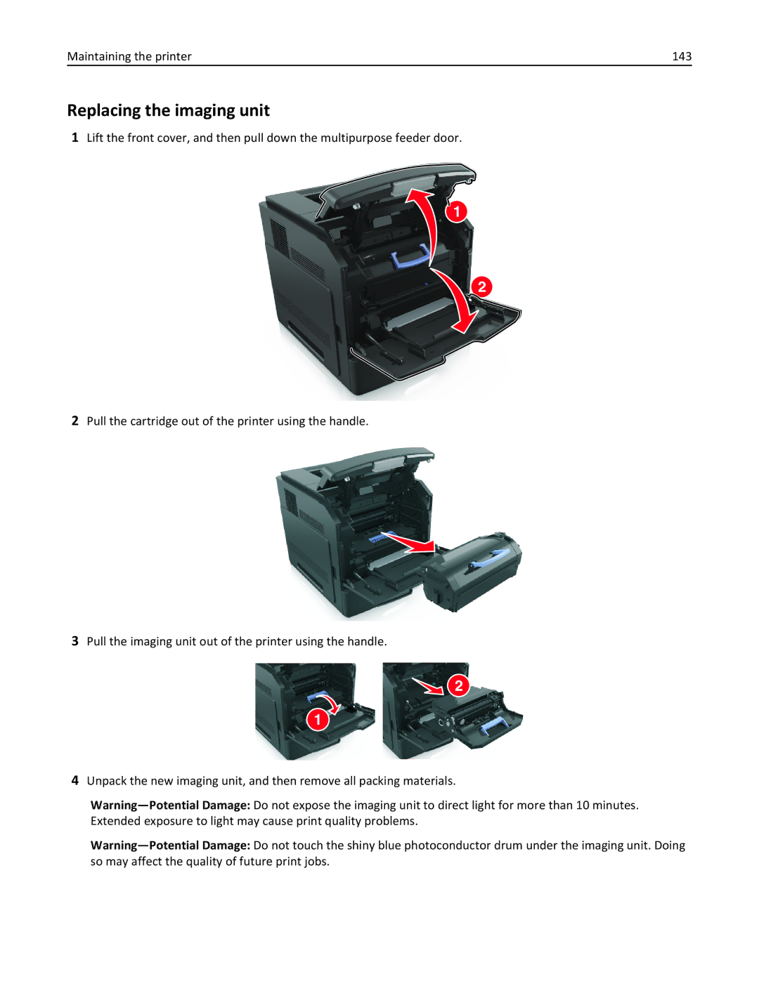 Dell B5460DN manual Replacing the imaging unit, Maintaining the printer 143 