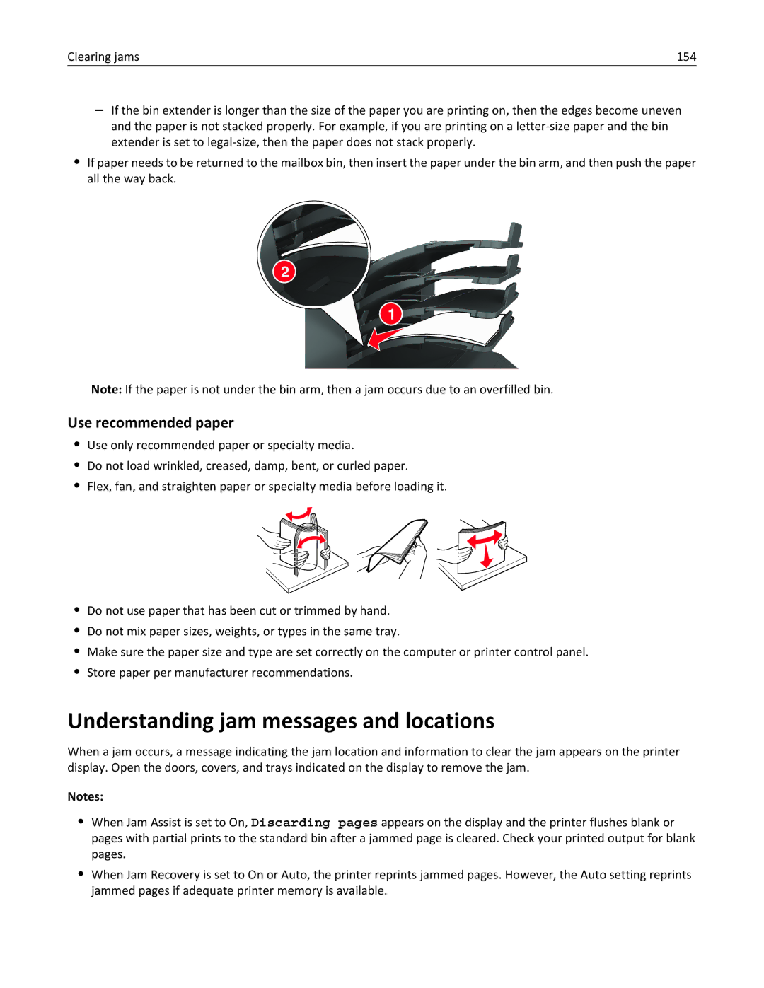 Dell B5460DN manual Understanding jam messages and locations, Use recommended paper 