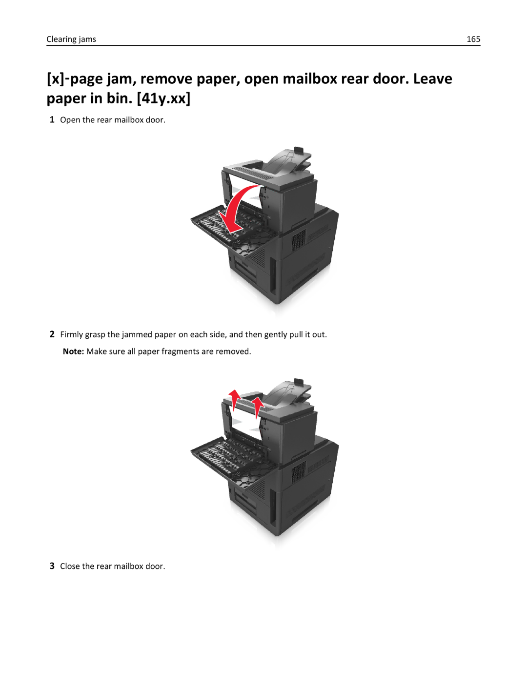 Dell B5460DN manual Clearing jams 165 