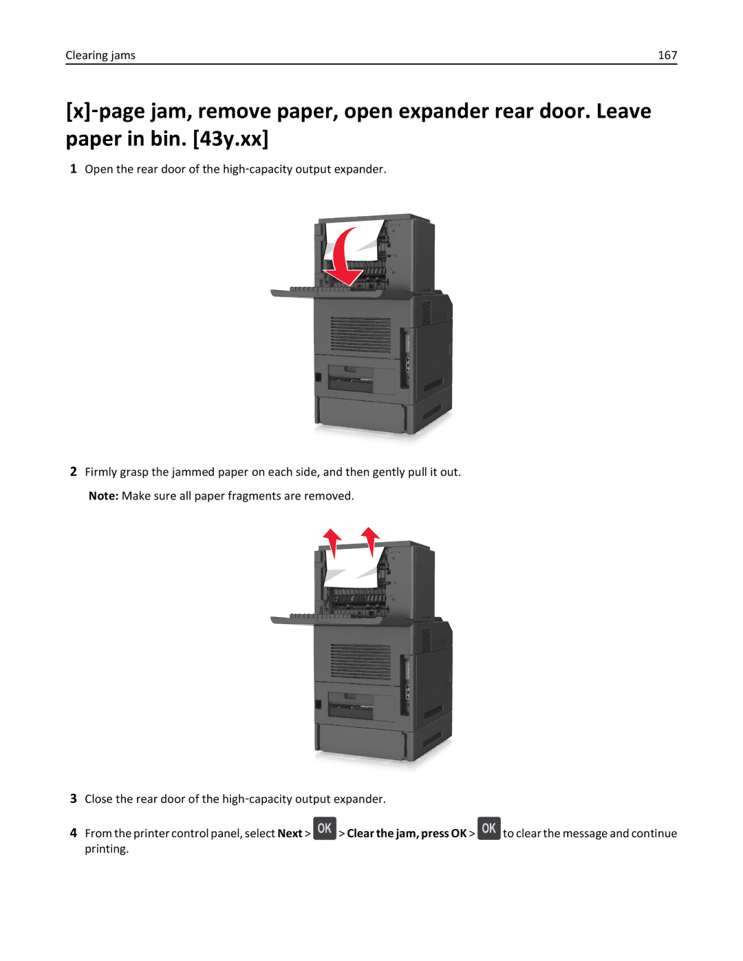 Dell B5460DN manual Clearing jams 167 