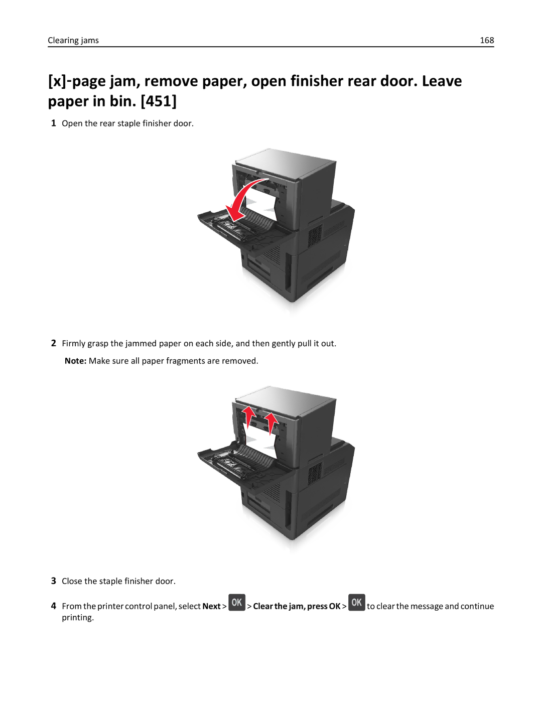 Dell B5460DN manual Clearing jams 168 