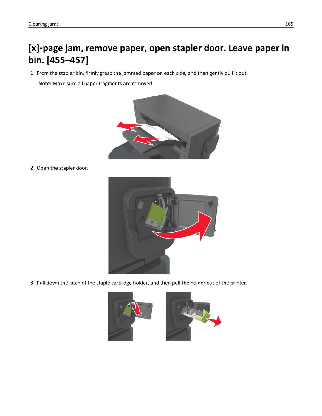 Dell B5460DN manual Clearing jams 169 