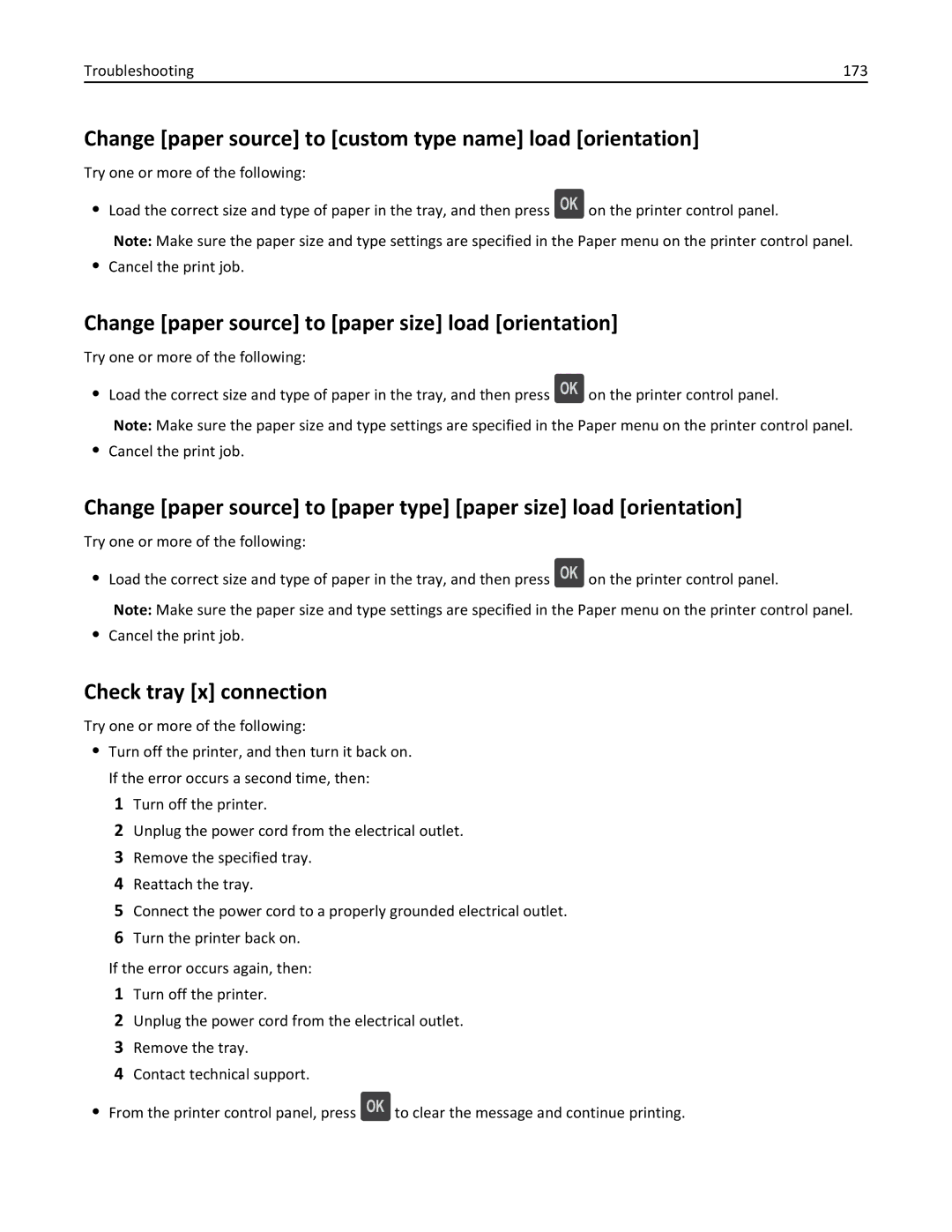 Dell B5460DN Change paper source to custom type name load orientation, Change paper source to paper size load orientation 