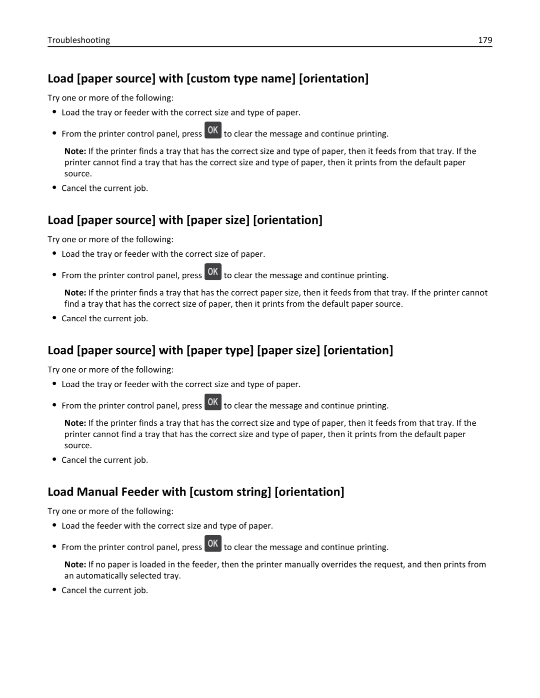 Dell B5460DN manual Load paper source with custom type name orientation, Load paper source with paper size orientation 