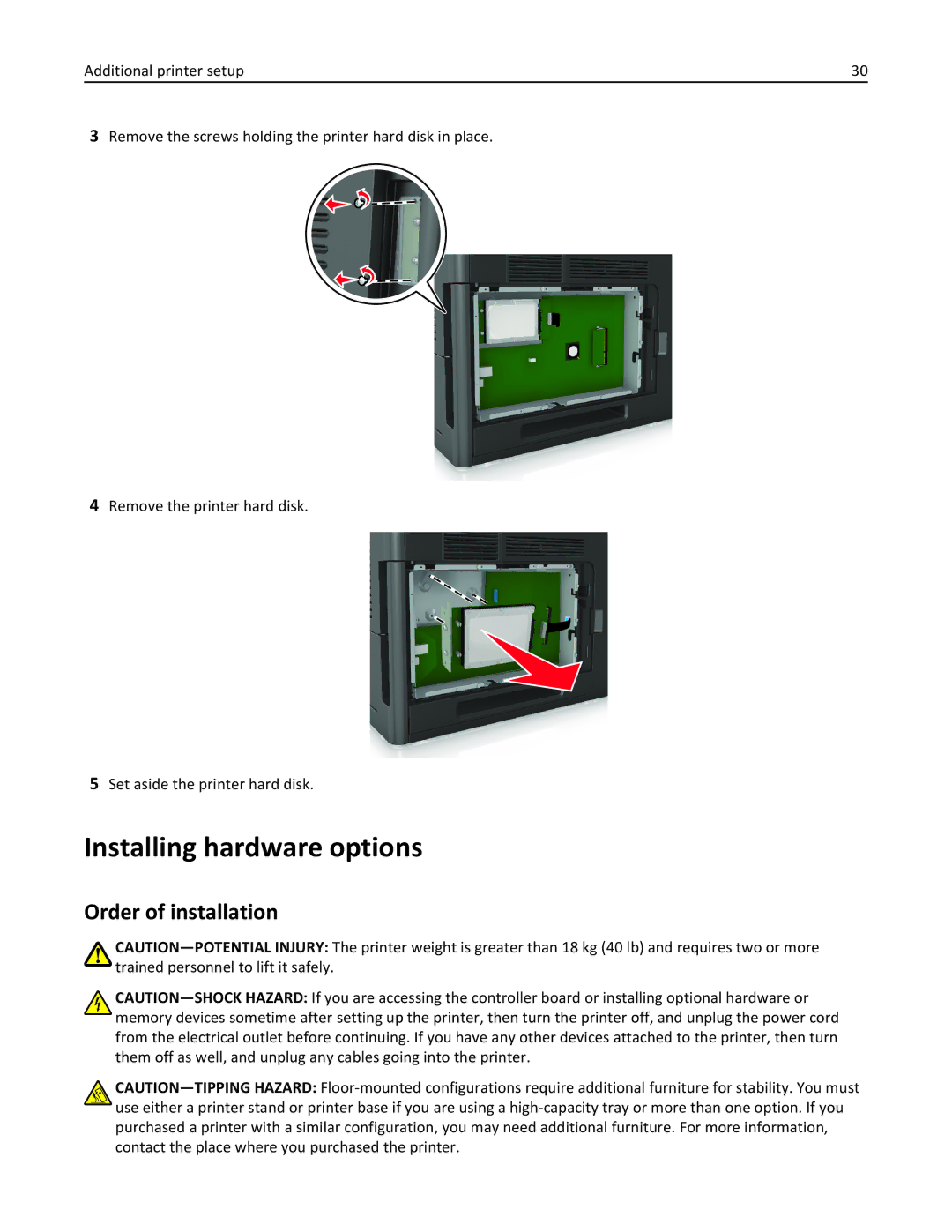 Dell B5460DN manual Installing hardware options, Order of installation 