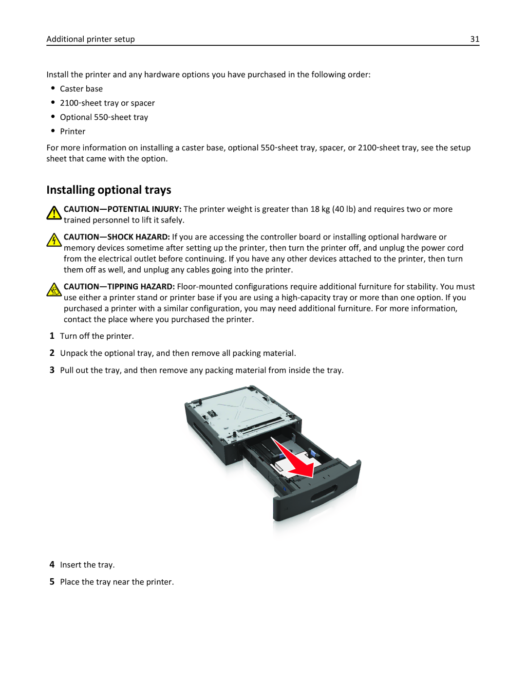 Dell B5460DN manual Installing optional trays 