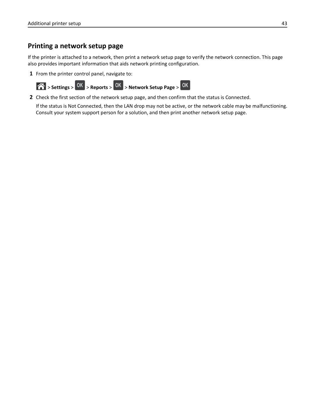 Dell B5460DN manual Printing a network setup, Settings Reports Network Setup 