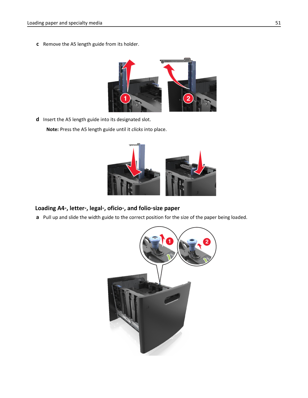 Dell B5460DN manual Loading A4‑, letter‑, legal‑, oficio‑, and folio‑size paper 