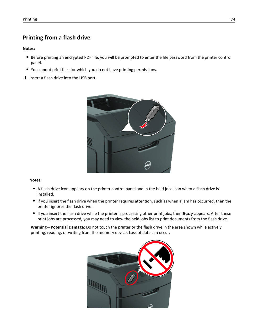 Dell B5460DN manual Printing from a flash drive 