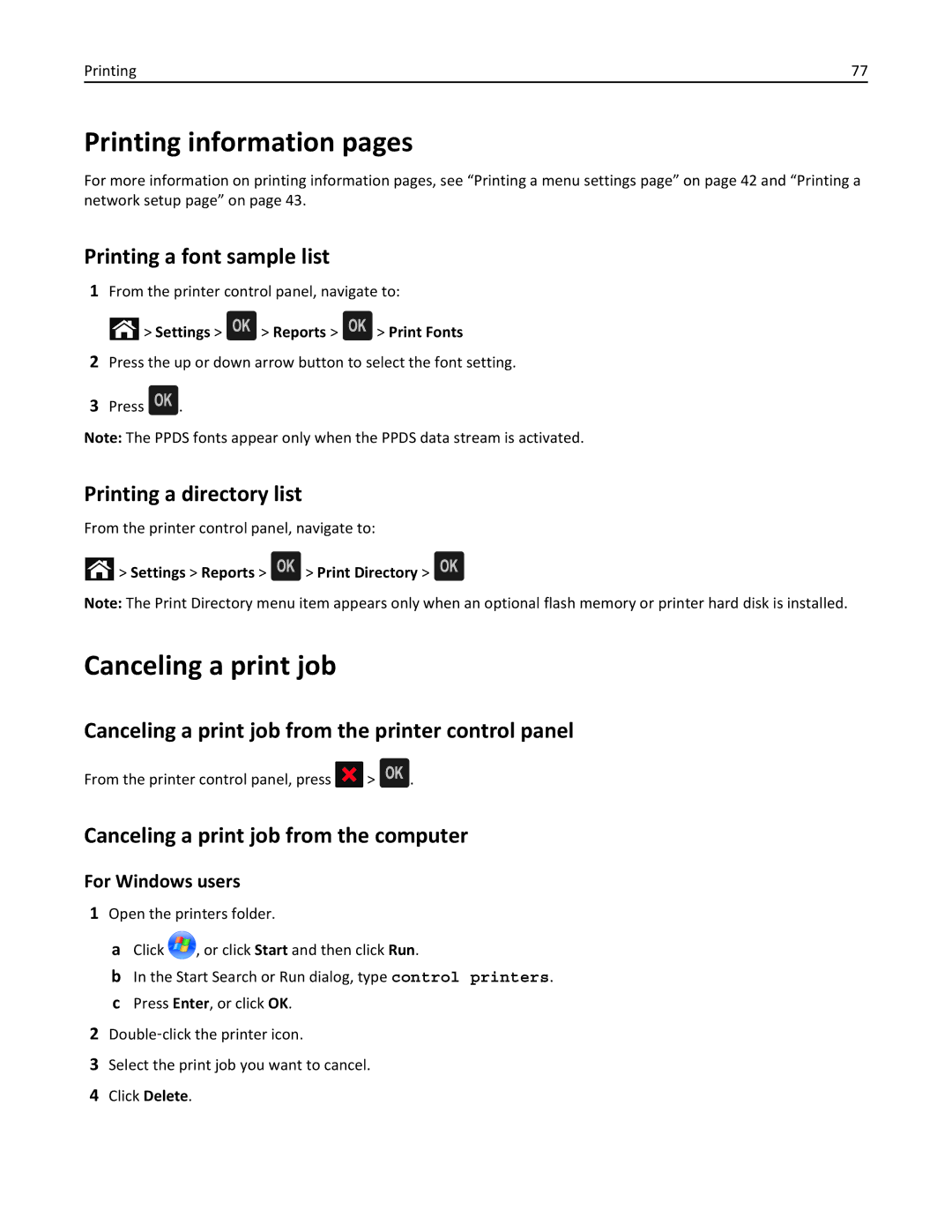 Dell B5460DN manual Printing information pages, Canceling a print job 