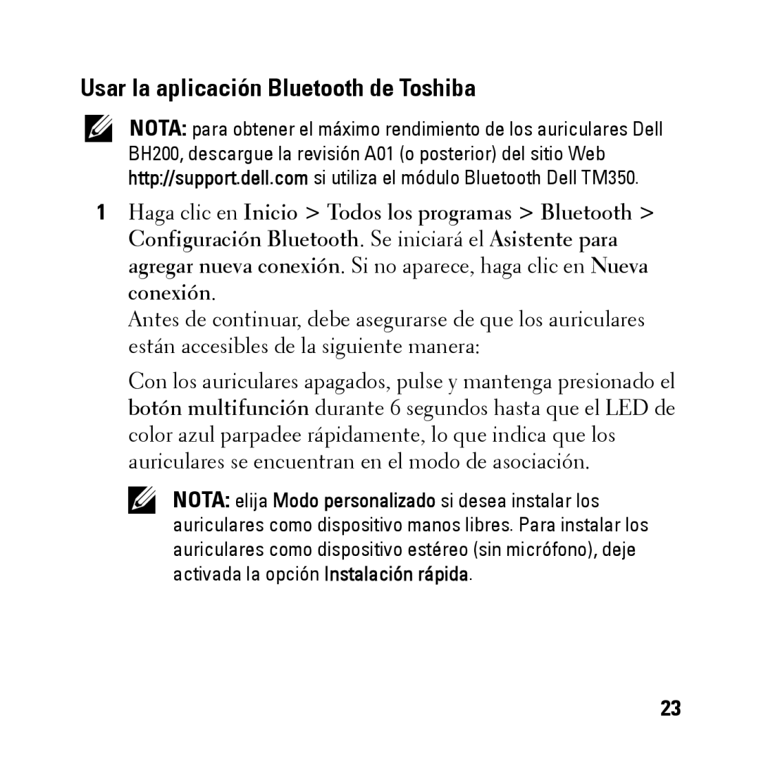 Dell BH200 owner manual Usar la aplicación Bluetooth de Toshiba 