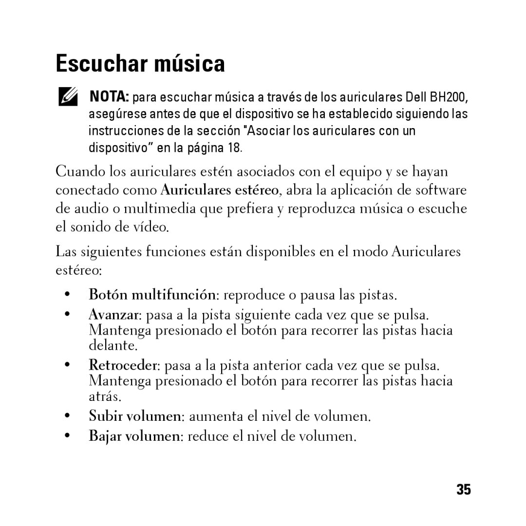 Dell BH200 owner manual Escuchar música 