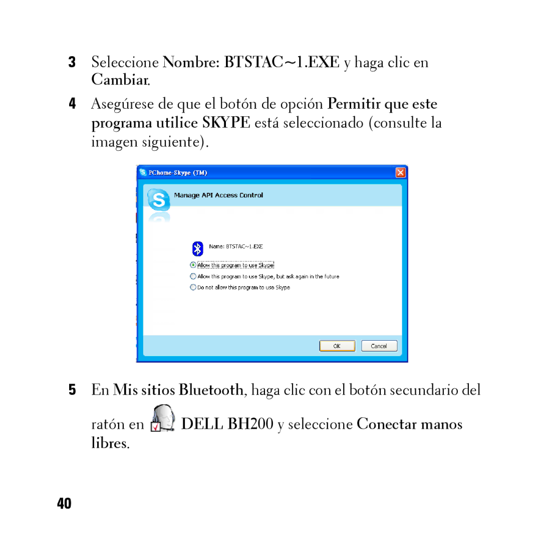 Dell owner manual Ratón en Dell BH200 y seleccione Conectar manos libres 