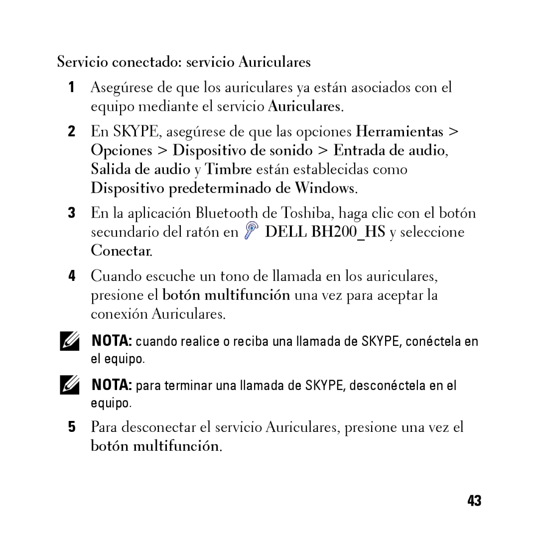 Dell BH200 owner manual Servicio conectado servicio Auriculares 