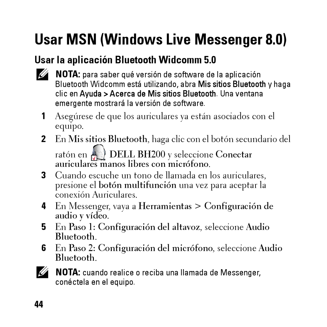 Dell BH200 owner manual Usar MSN Windows Live Messenger 