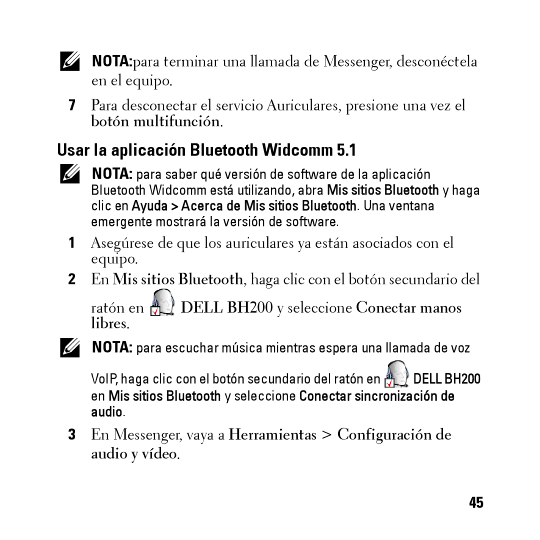 Dell owner manual Ratón en Dell BH200 y seleccione Conectar manos libres 