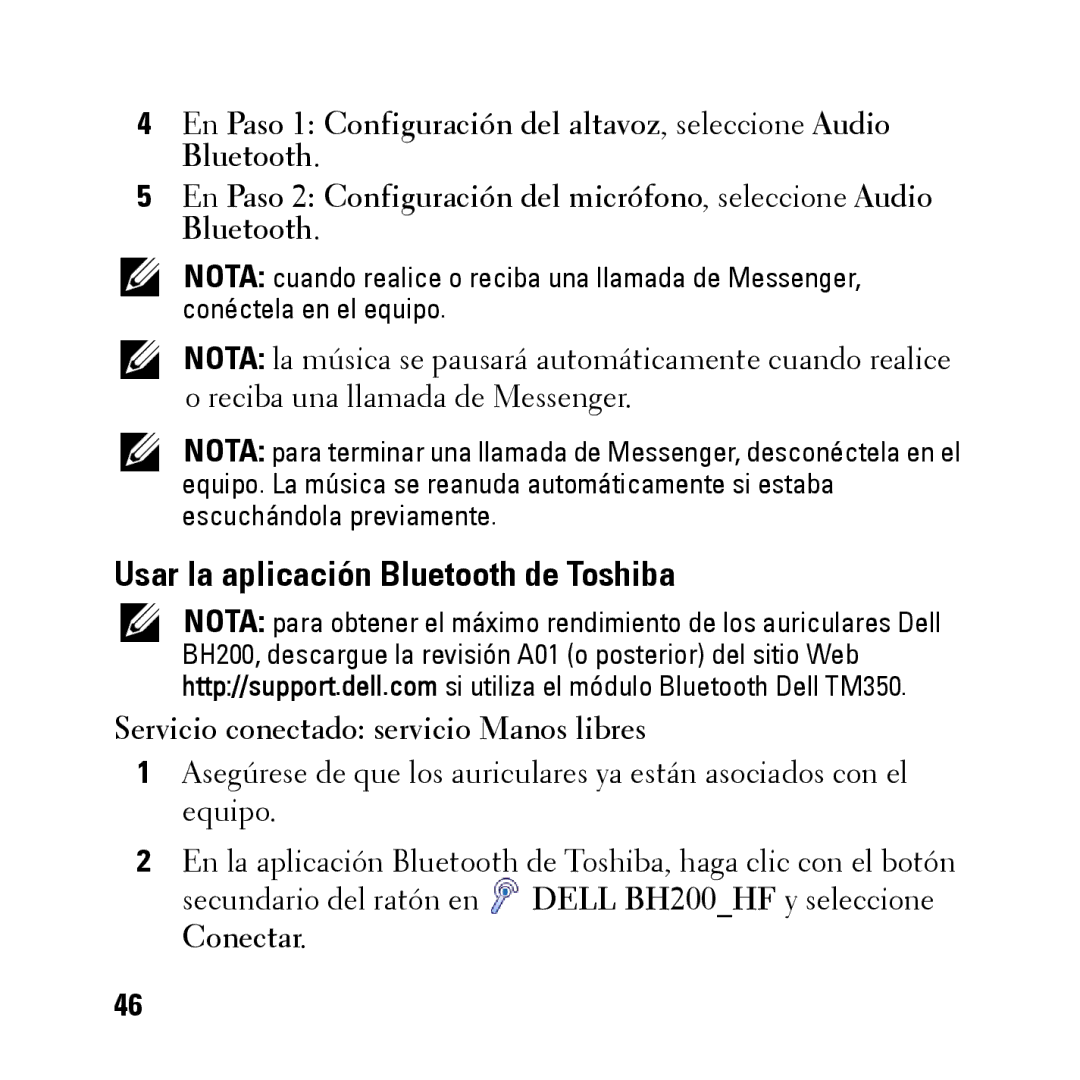 Dell BH200 owner manual Usar la aplicación Bluetooth de Toshiba 