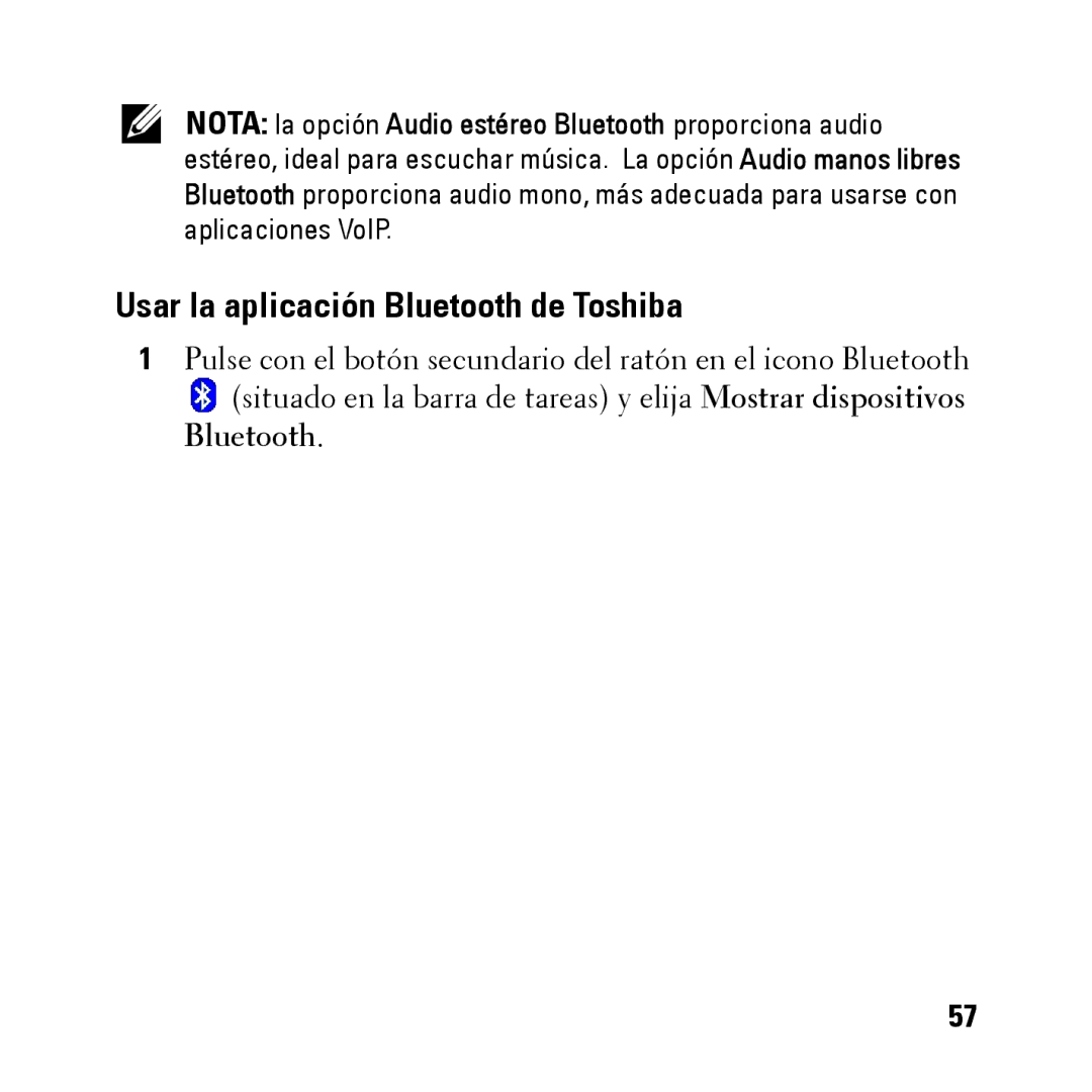 Dell BH200 owner manual Usar la aplicación Bluetooth de Toshiba 