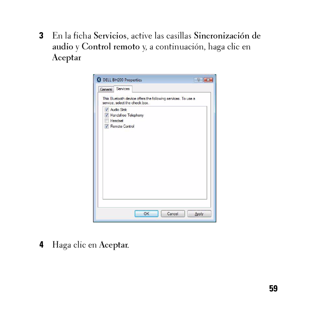 Dell BH200 owner manual Aceptar 