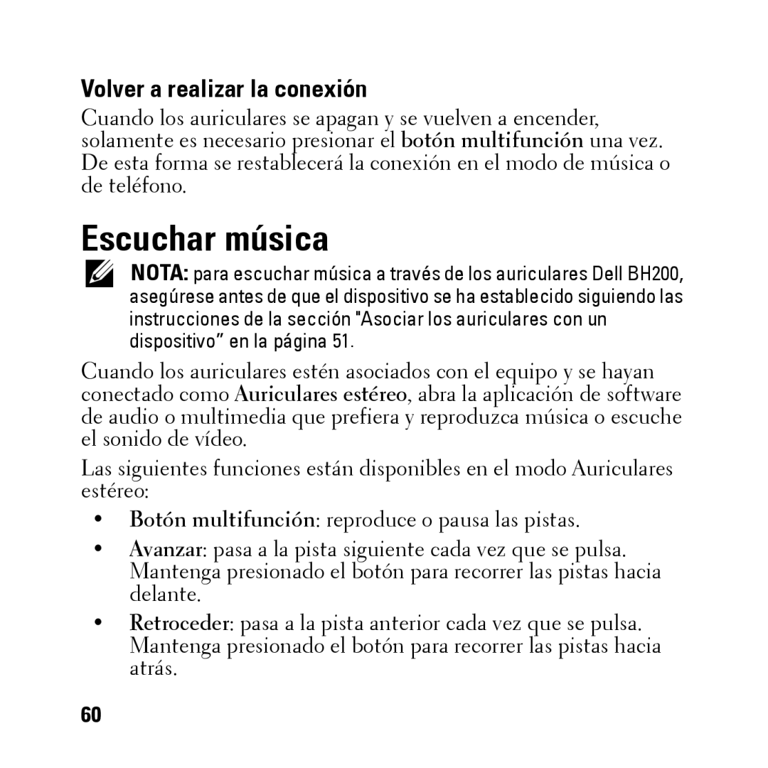 Dell BH200 owner manual Escuchar música 