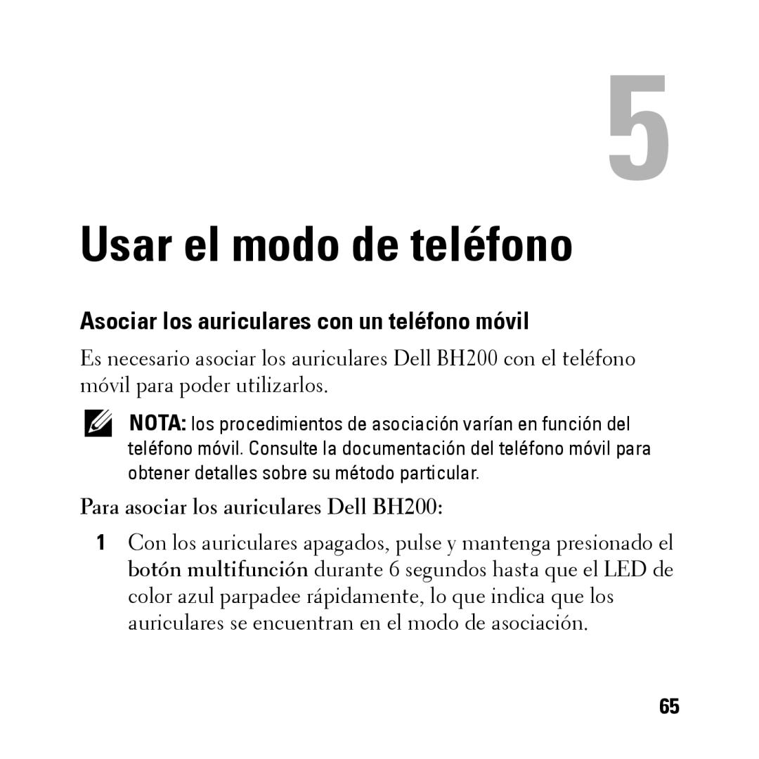 Dell owner manual Asociar los auriculares con un teléfono móvil, Para asociar los auriculares Dell BH200 