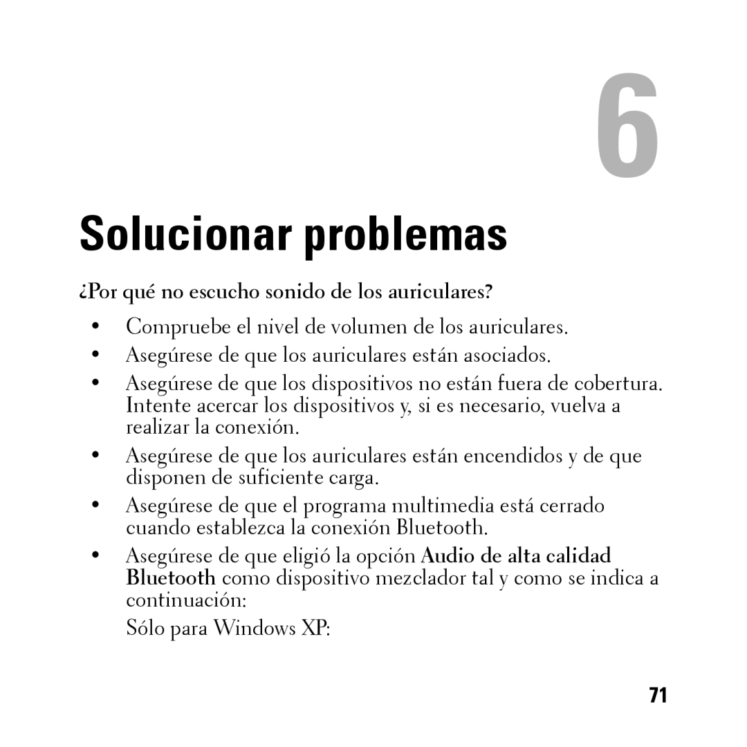 Dell BH200 owner manual Solucionar problemas, ¿Por qué no escucho sonido de los auriculares? 