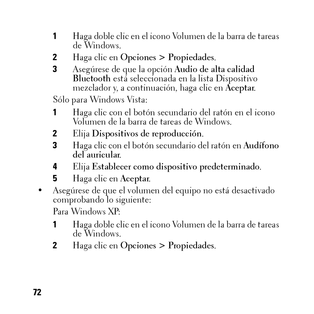 Dell BH200 owner manual Haga clic en Opciones Propiedades, Elija Dispositivos de reproducción 