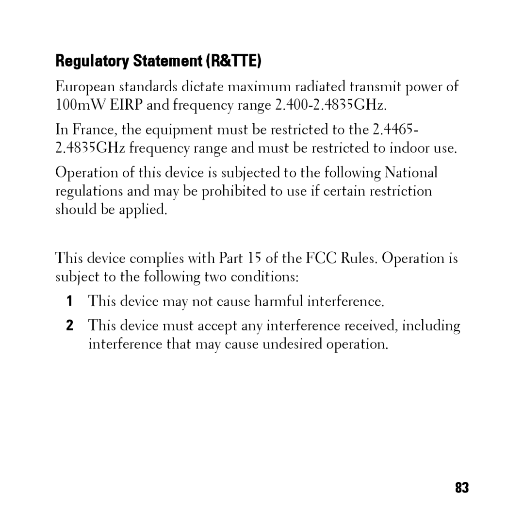 Dell BH200 owner manual Regulatory Statement R&TTE 