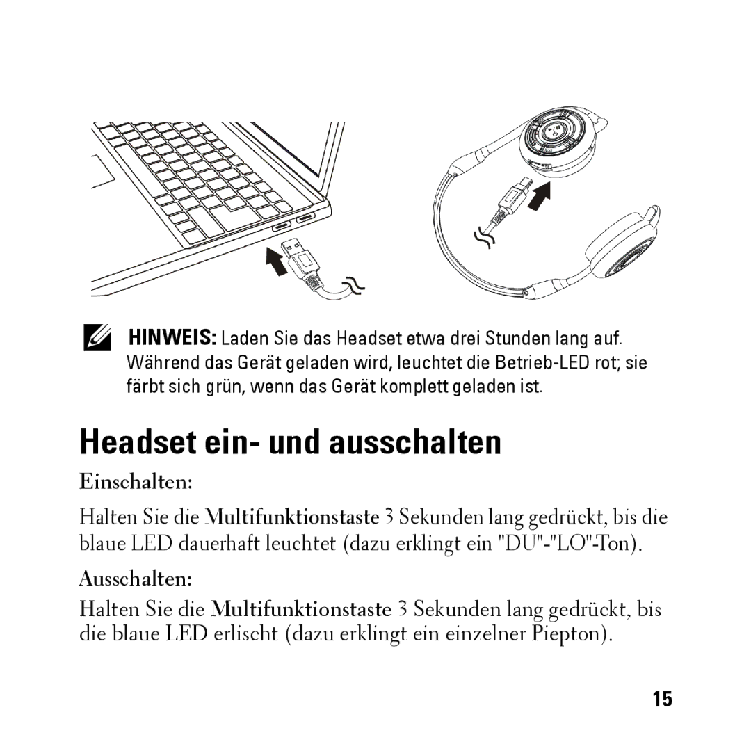 Dell BH200 owner manual Headset ein- und ausschalten, Einschalten, Ausschalten 